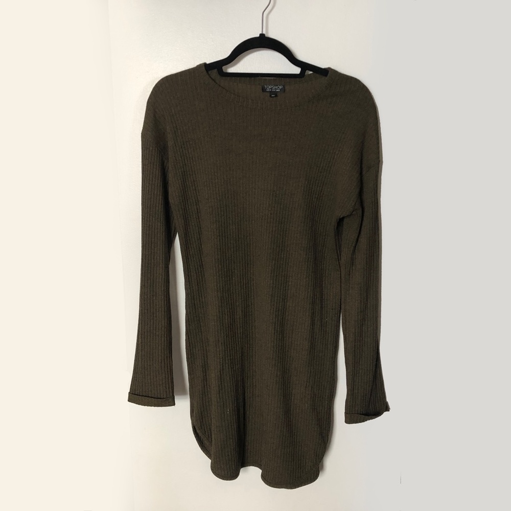 Ribbed Olive Green Dress from Top Shop